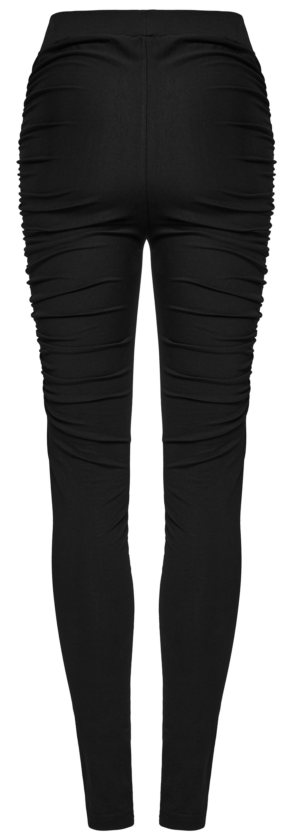 Back view of Women's Punk Black Leggings featuring edgy studded pleats for a rebellious style.