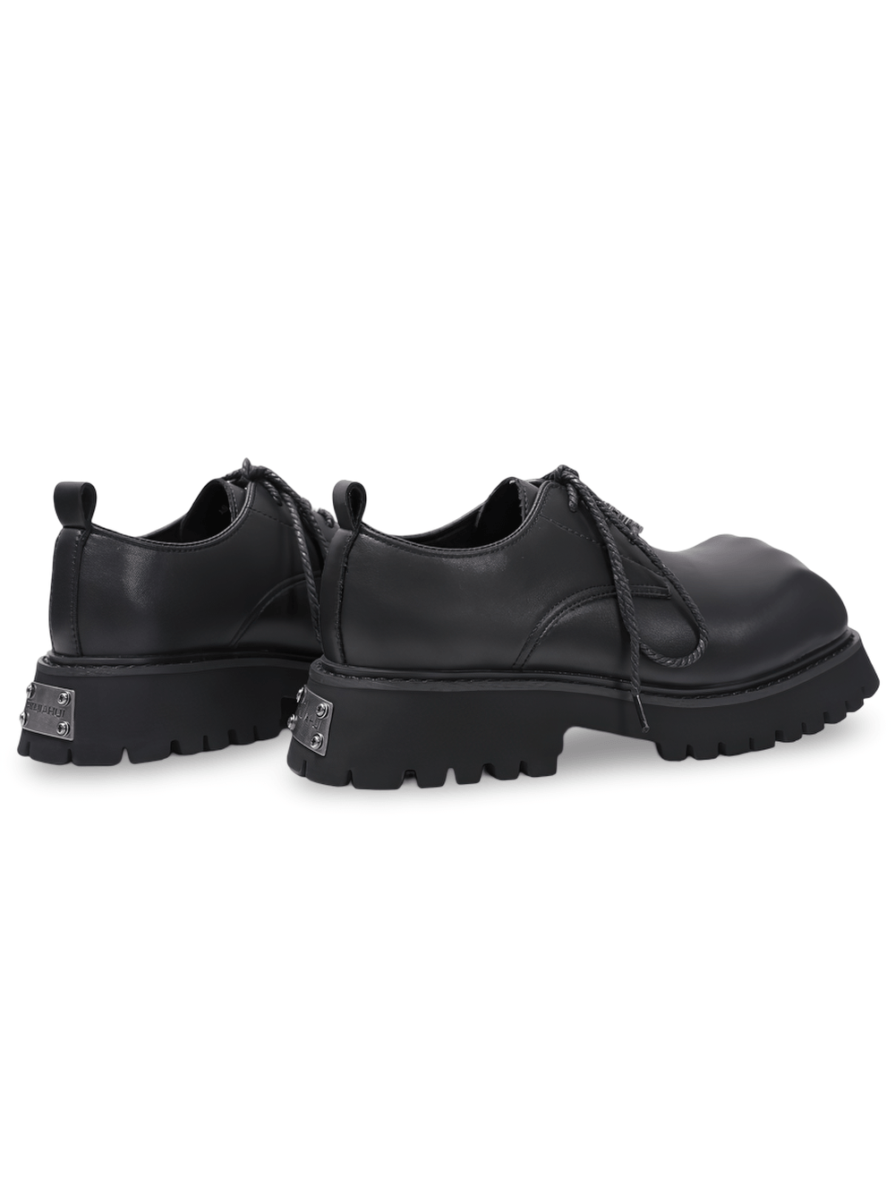 Women's Punk Derby Shoes with Chunky Lug Treads black platform oxfords with silver details and woven laces