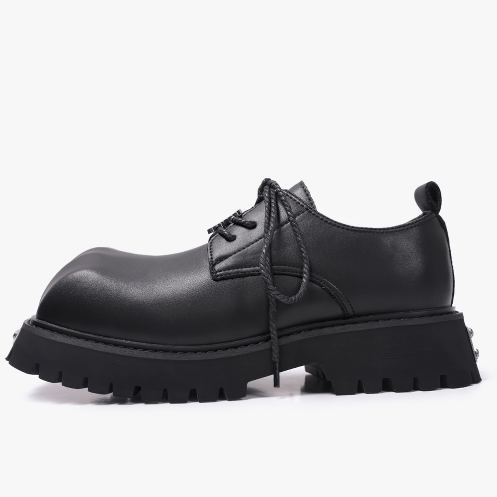 Women's Punk Derby Shoes with Chunky Lug Treads black microfiber platform oxfords with silver details