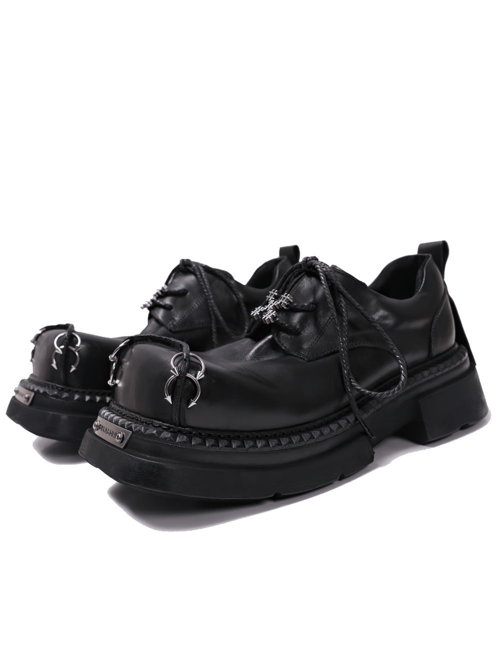 Women's Punk Derby Shoes with Metal Toe Hardware, black gothic lace-up platforms with silver hardware