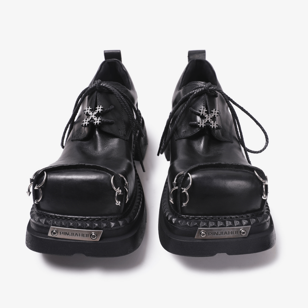 Women's Punk Derby Shoes with Metal Toe Hardware black gothic platform derby shoes with silver hardware