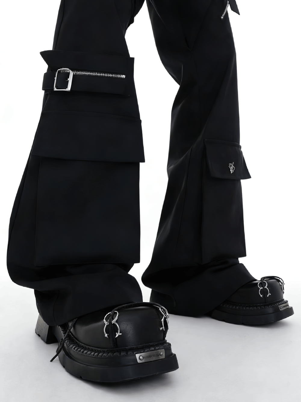 Women's Punk Derby Shoes with Metal Toe Hardware, black gothic platform derbies with silver hardware and square toes