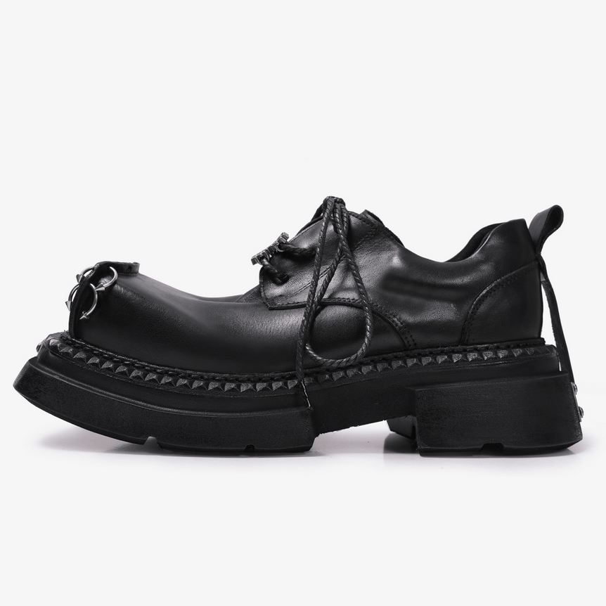 Women's Punk Derby Shoes with Metal Toe Hardware, black platform lace-up goth shoes with silver toe hardware