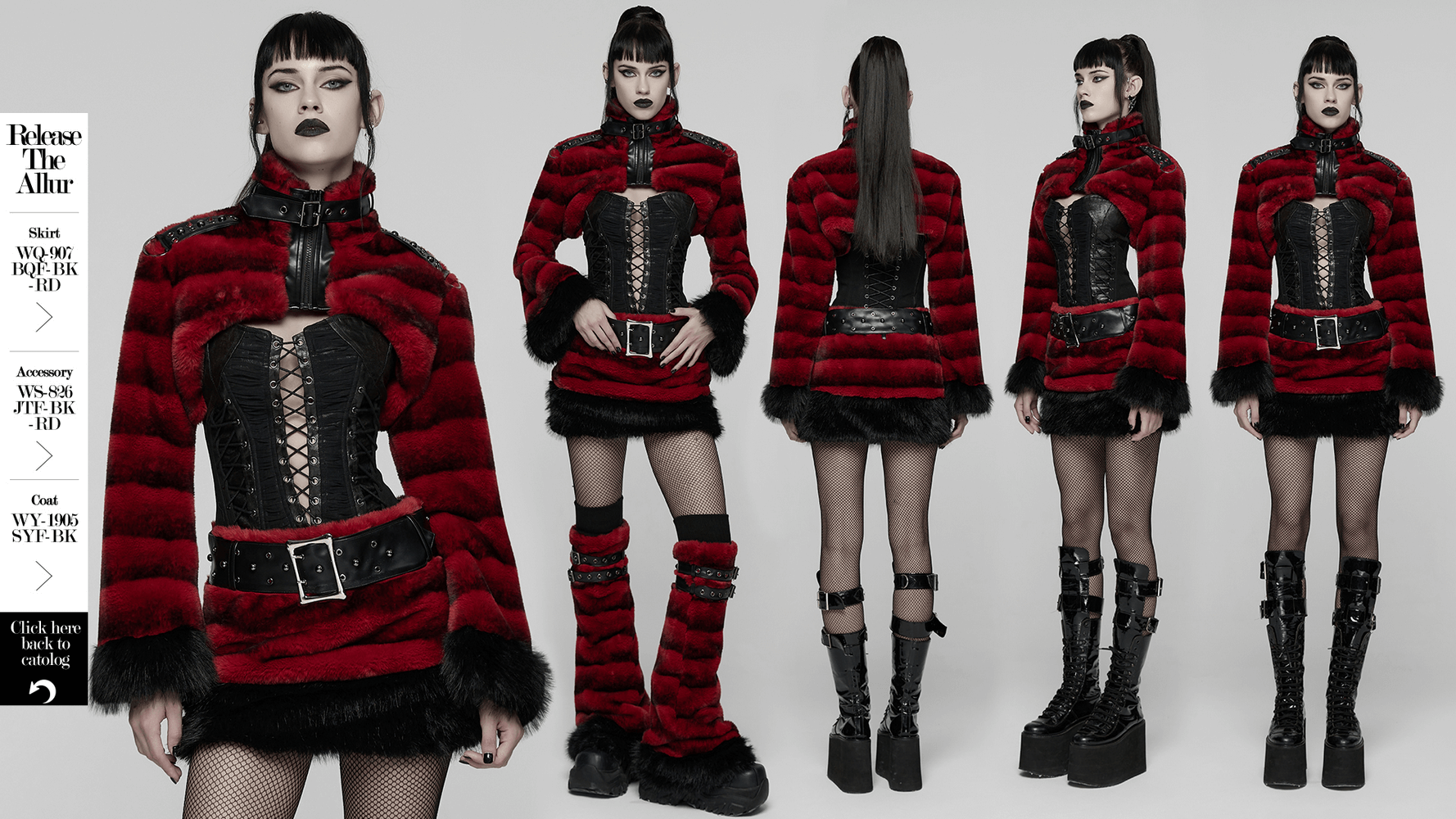 Women's Punk Faux Fur Cropped Jacket with Cuffs on a model showcasing its bold design and layers.