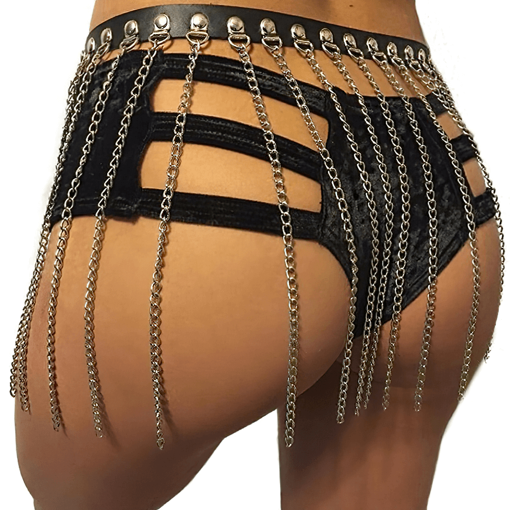 Women's punk gothic bondage belt with chains, sexy edgy accessory for bold fashion statement