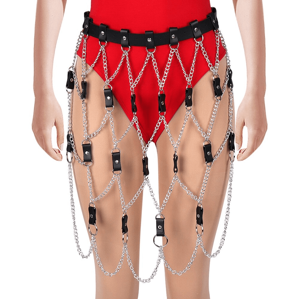 Women's Punk Metal Link Chains Harness Skirts / Goth Sexy Adjustable Garter Belt - HARD'N'HEAVY