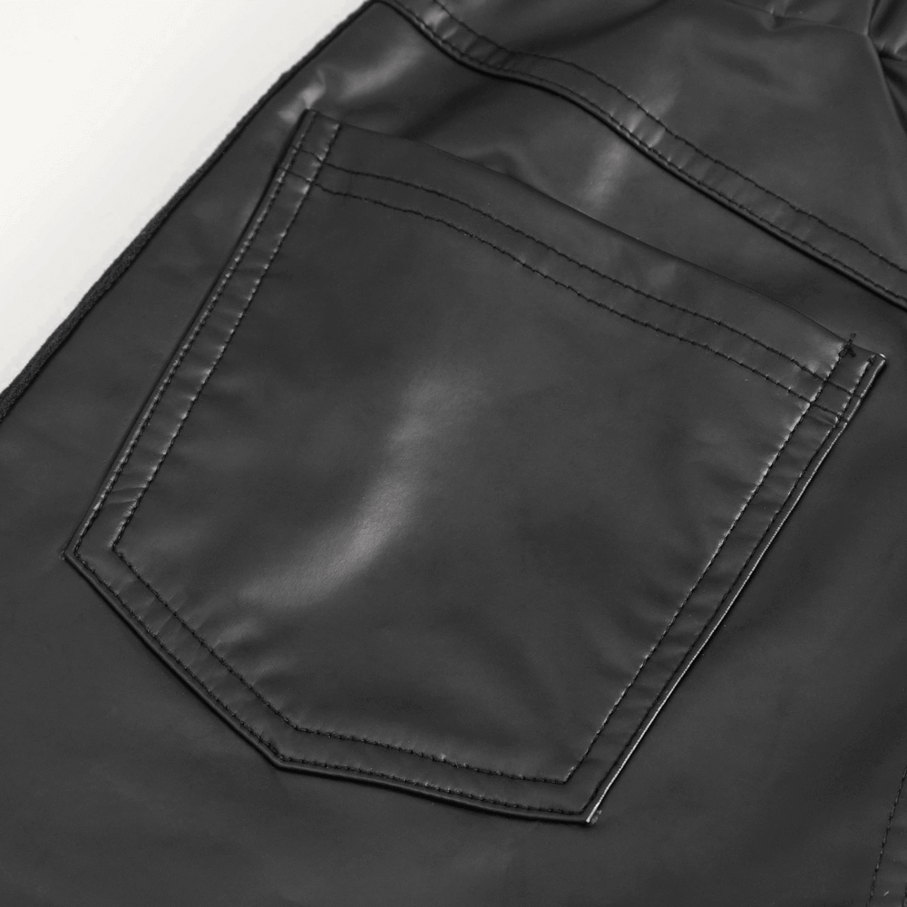 Close-up of the sleek back pocket on women's punk faux leather pants with chains, showcasing craftsmanship.