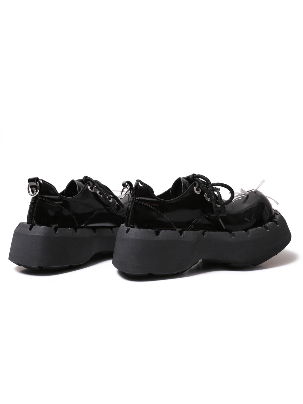 Women's Punk Stitch Chunky Sole Lace-Up Sneakers black patent platform creepers with chunky soles and contrast stitching