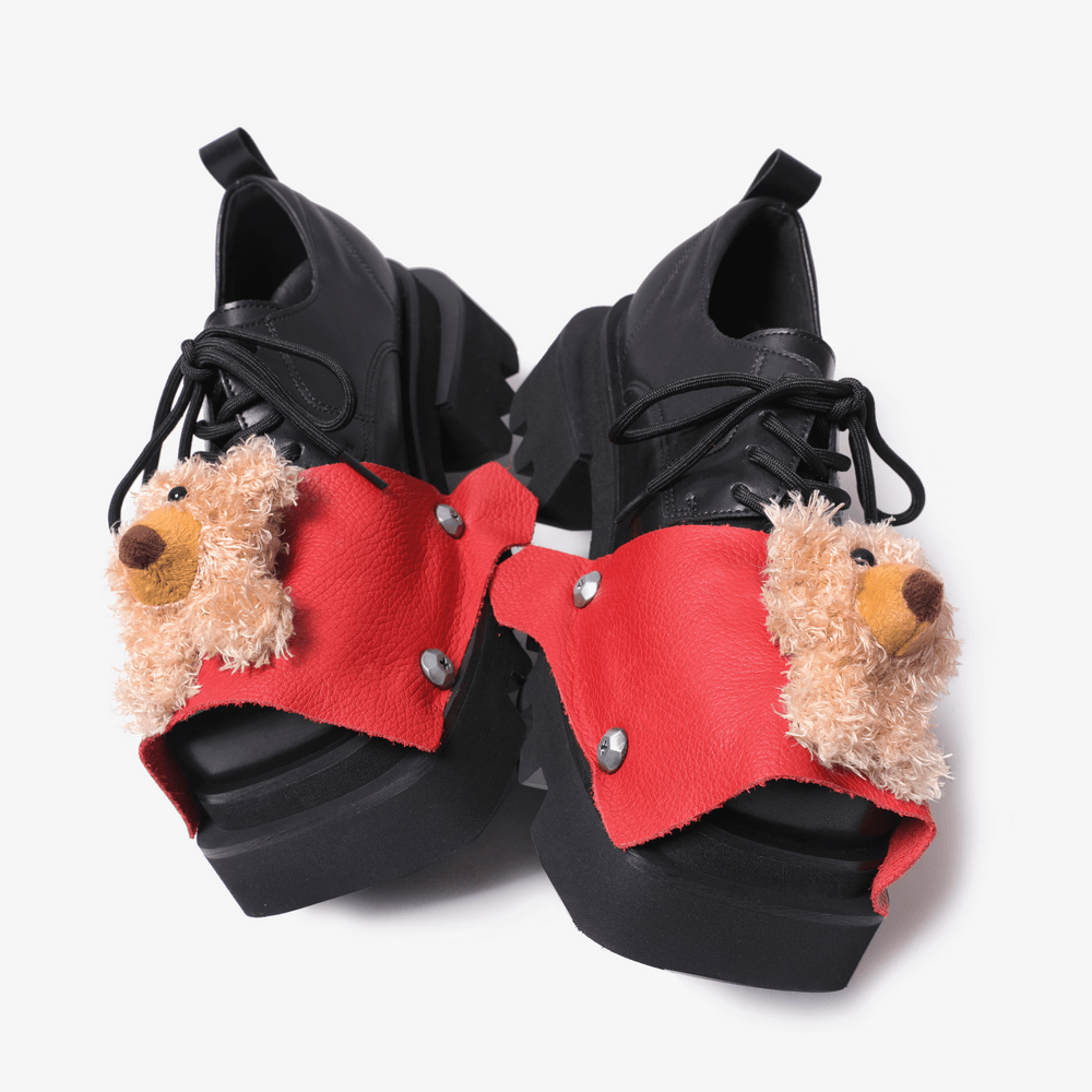 Women's Punk Teddy Bear Chunky Platform Lace-Up Shoes