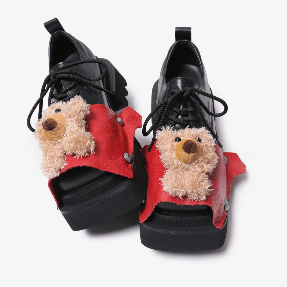 Women's Punk Teddy Bear Chunky Platform Lace-Up Shoes