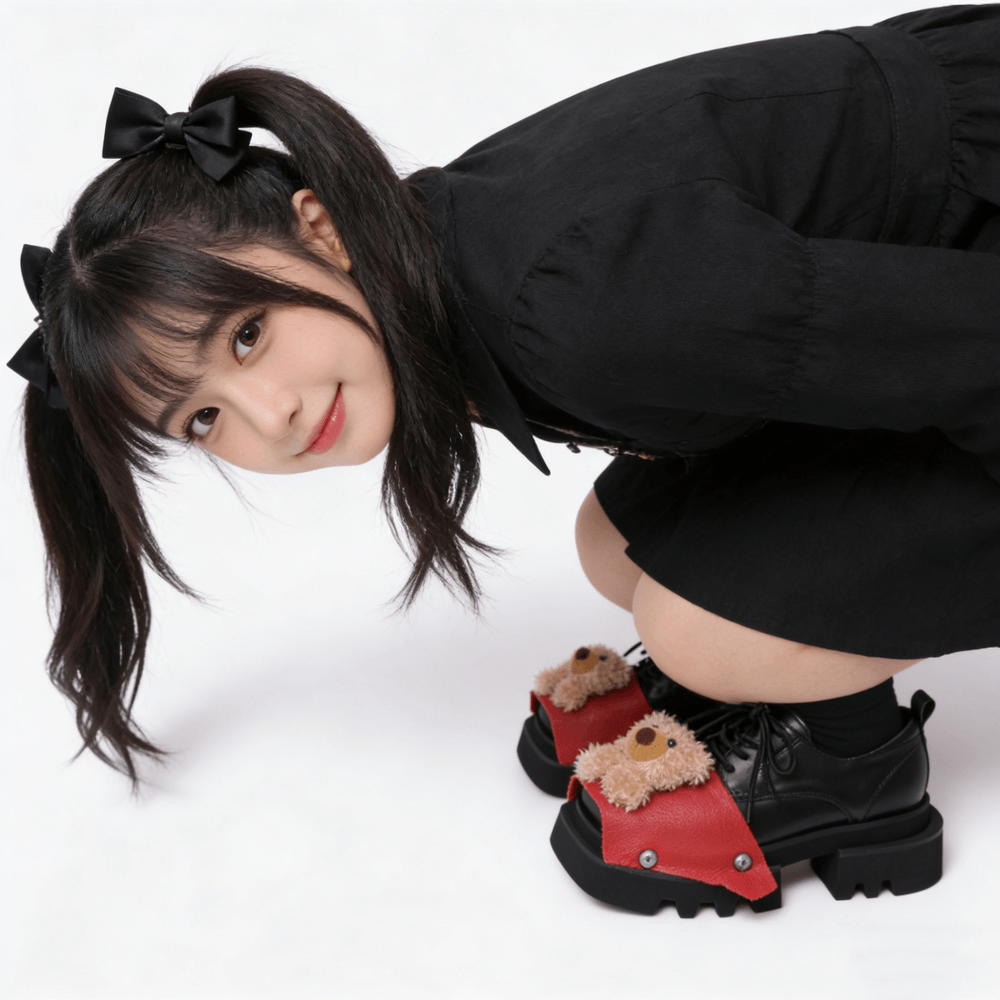 Women's Punk Teddy Bear Chunky Platform Lace-Up Shoes