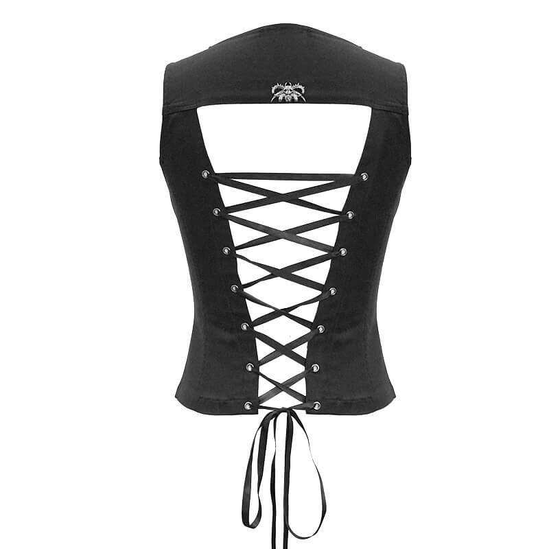 Women's Punk Zipper Waistcoat / Steampunk Hollow Out Lace Up Slim Fit Short Waistcoats - HARD'N'HEAVY