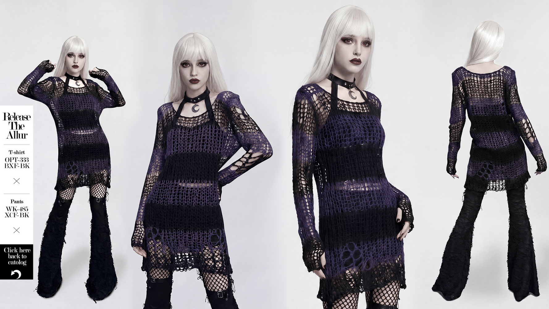 Women's Purple and Black Gothic Mesh Mohair Sweater