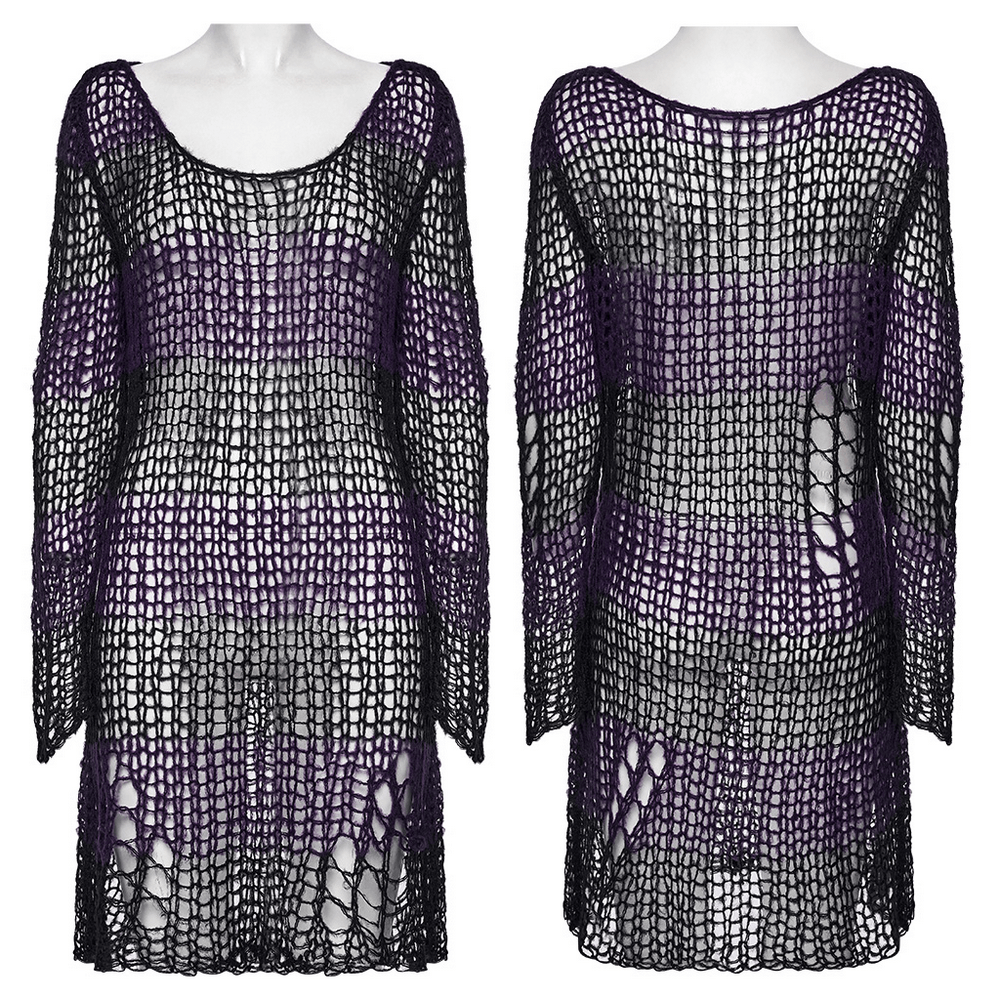 Women's Purple and Black Gothic Mesh Mohair Sweater