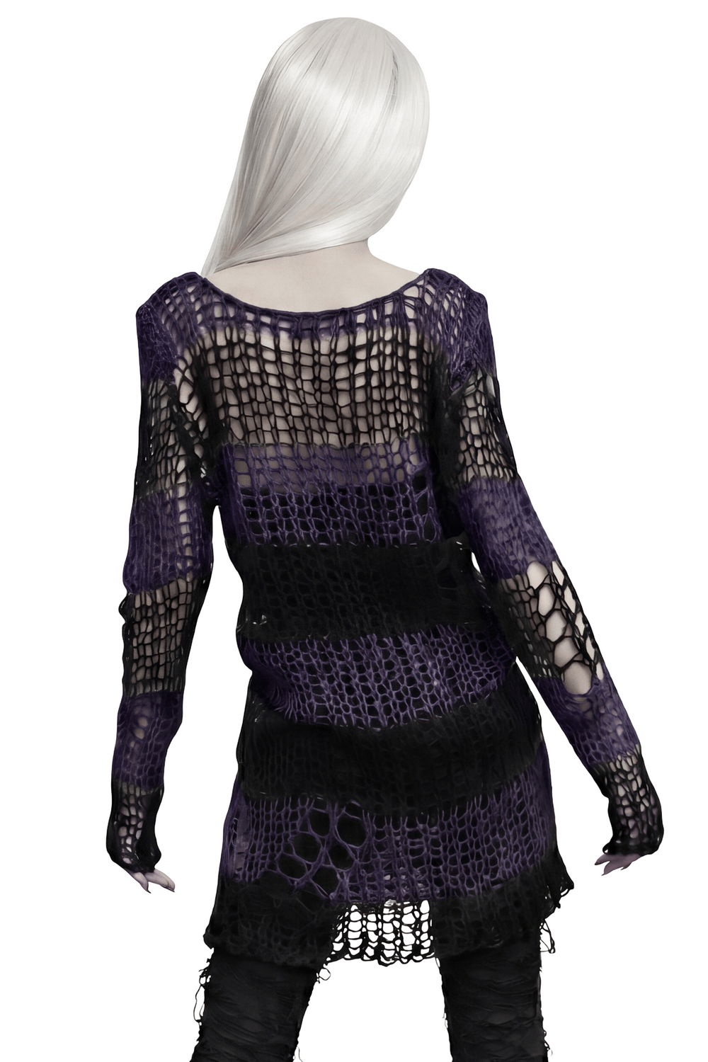 Women's Purple and Black Gothic Mesh Mohair Sweater