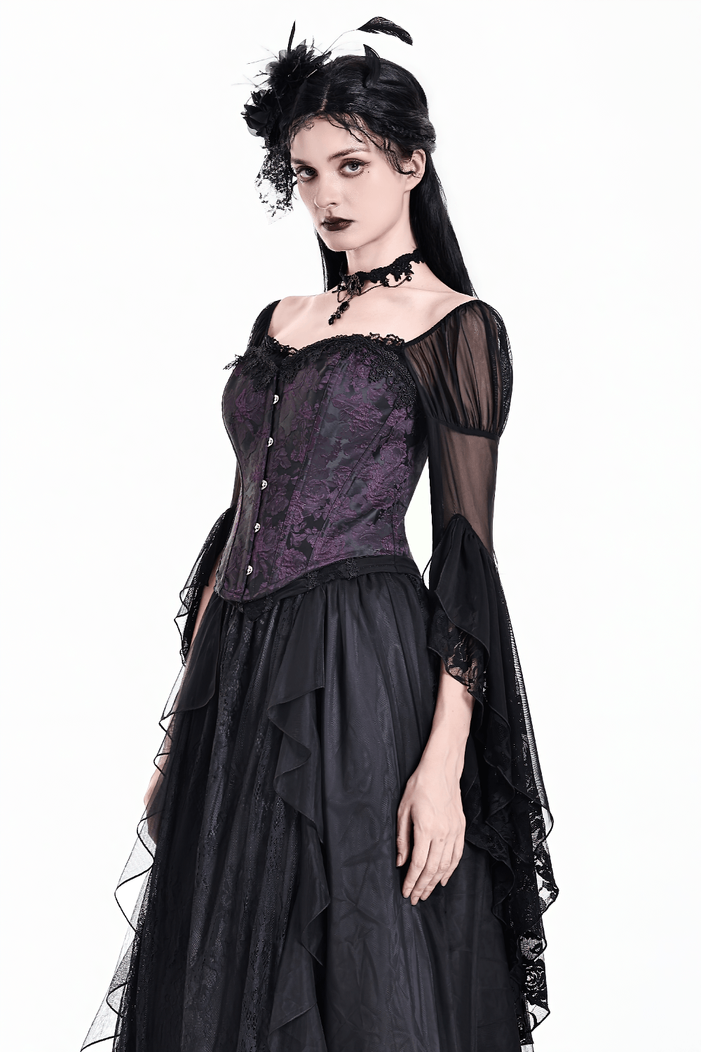 Women's Purple Gothic Jacquard Overbust Corset