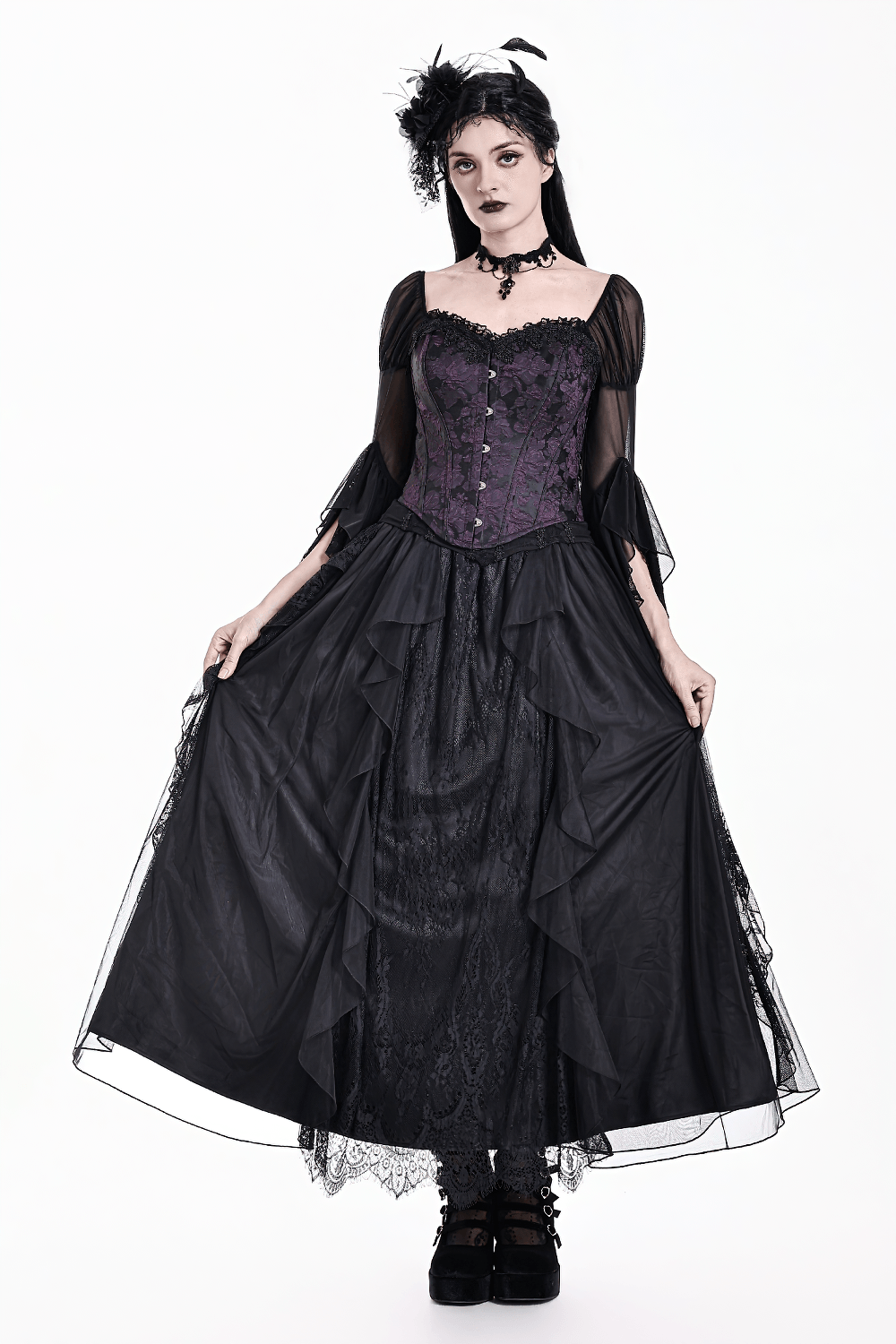 Women's Purple Gothic Jacquard Overbust Corset