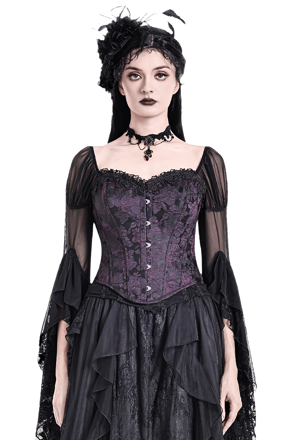 Women's Purple Gothic Jacquard Overbust Corset