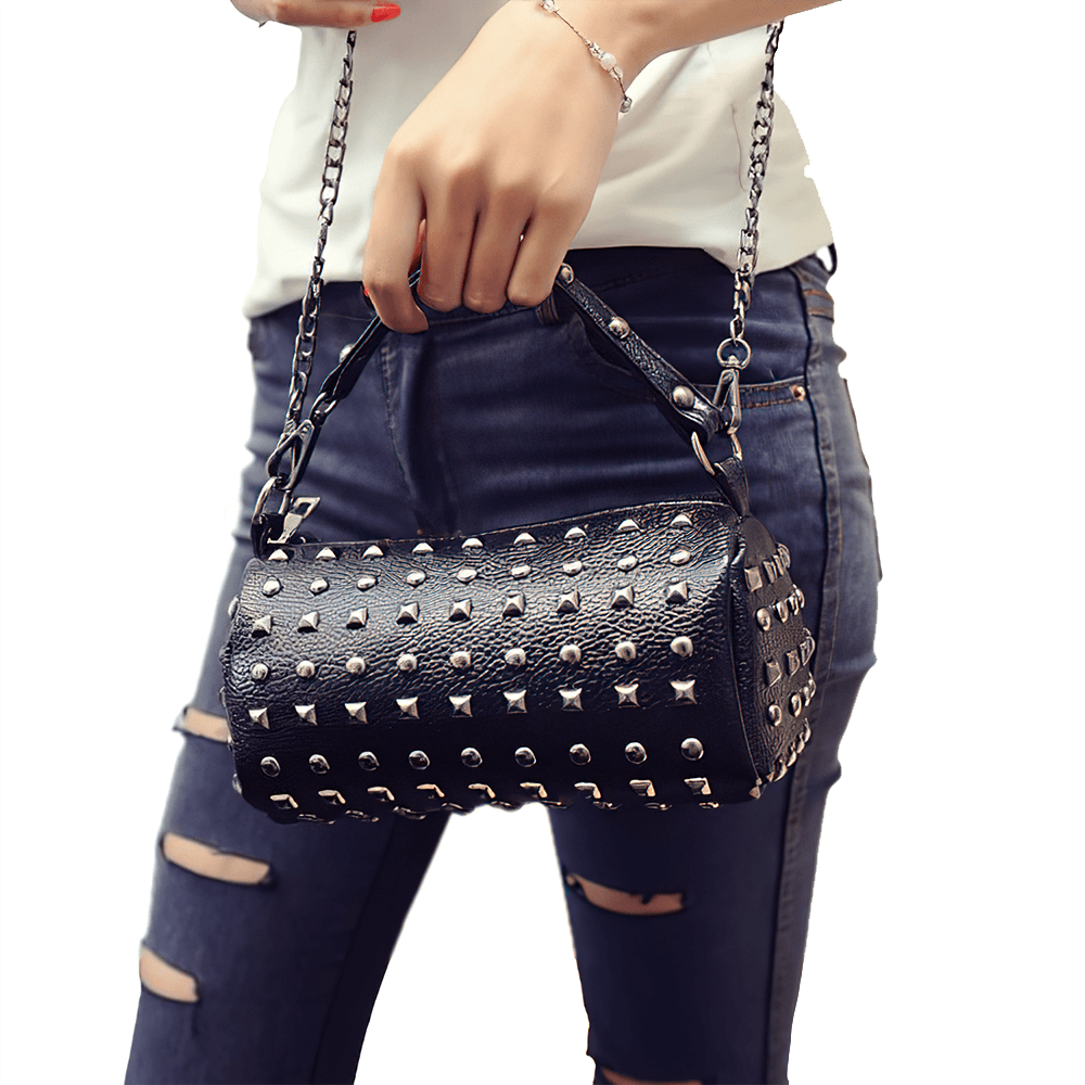 Women's Retro Small Round Bag with Rivets / Punk Style Ladies Bucket Bag - HARD'N'HEAVY