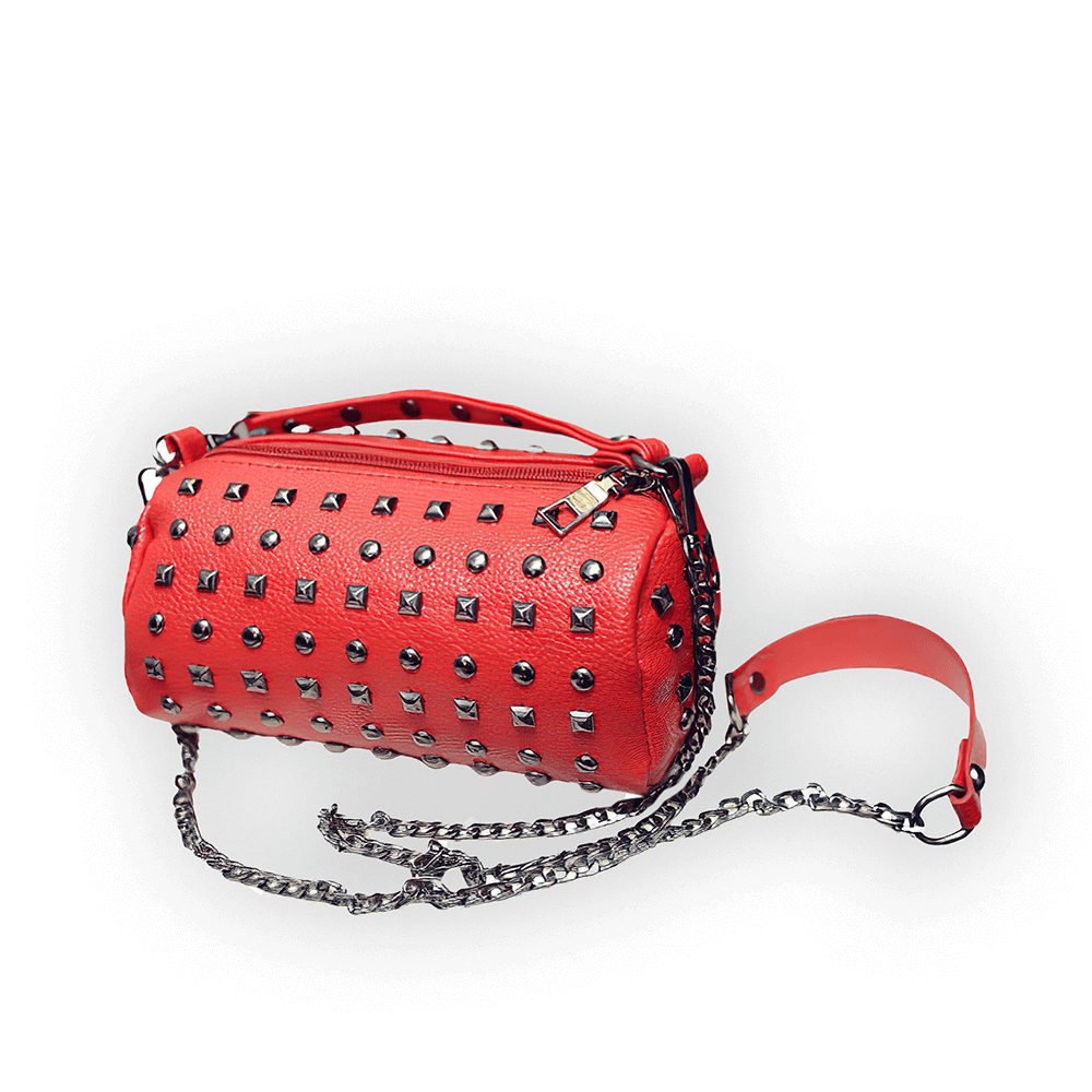 Women's Retro Small Round Bag with Rivets / Punk Style Ladies Bucket Bag - HARD'N'HEAVY