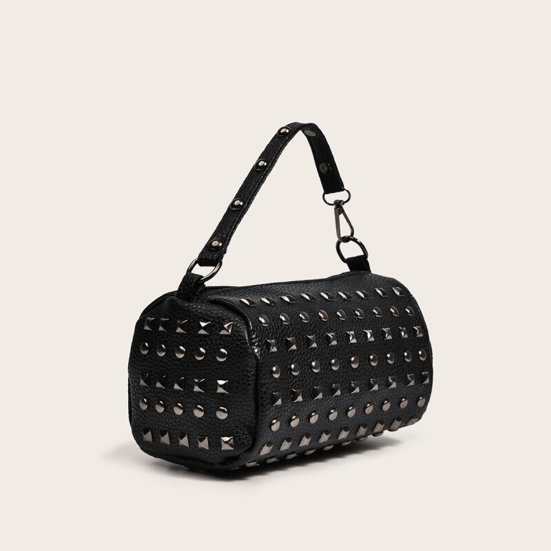 Women's Retro Small Round Bag with Rivets / Punk Style Ladies Bucket Bag - HARD'N'HEAVY