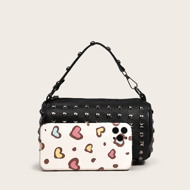 Women's Retro Small Round Bag with Rivets / Punk Style Ladies Bucket Bag - HARD'N'HEAVY