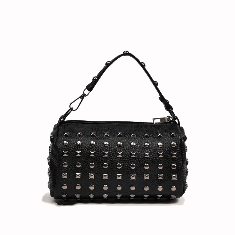 Women's Retro Small Round Bag with Rivets / Punk Style Ladies Bucket Bag - HARD'N'HEAVY