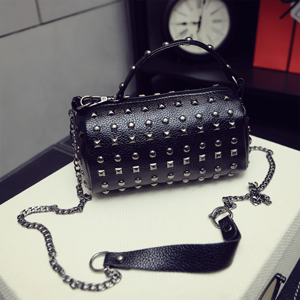 Women's Retro Small Round Bag with Rivets / Punk Style Ladies Bucket Bag - HARD'N'HEAVY