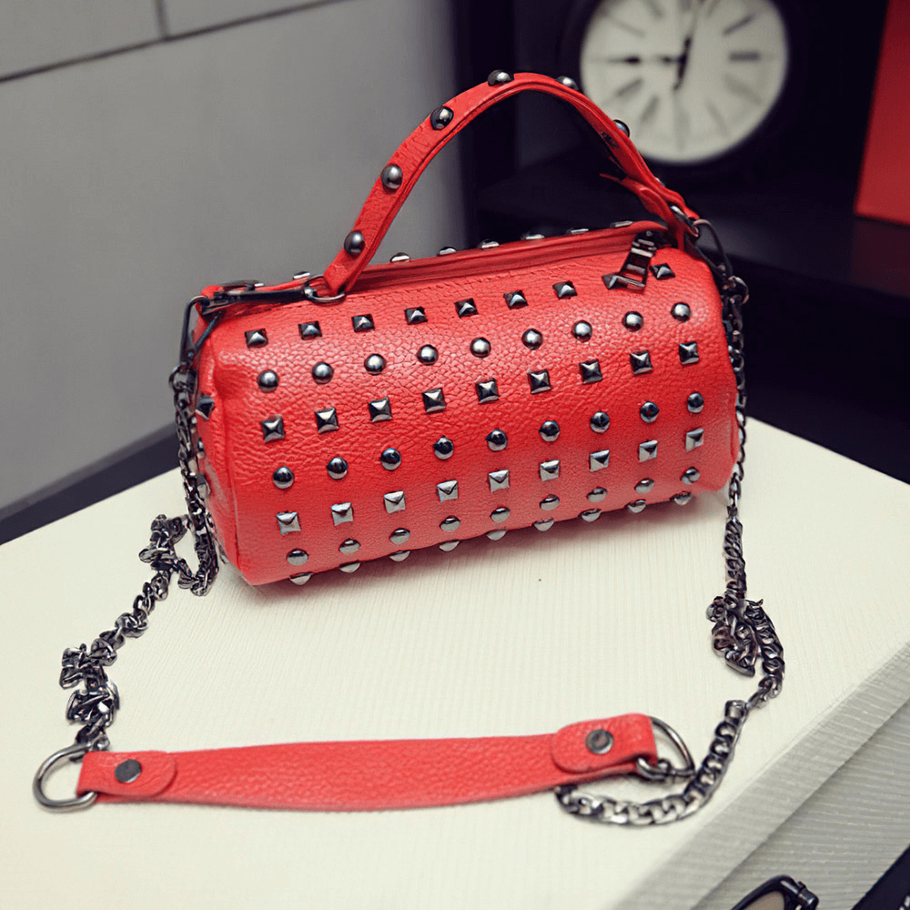 Women's Retro Small Round Bag with Rivets / Punk Style Ladies Bucket Bag - HARD'N'HEAVY