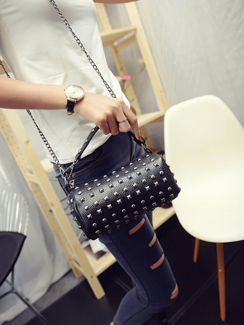 Women's Retro Small Round Bag with Rivets / Punk Style Ladies Bucket Bag - HARD'N'HEAVY