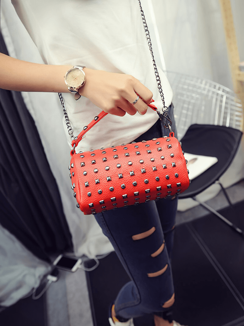 Women's Retro Small Round Bag with Rivets / Punk Style Ladies Bucket Bag - HARD'N'HEAVY