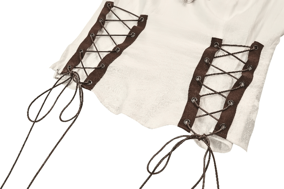 Women's Ruffle Neck Blouse with Side Lacing and Bell Cuffs