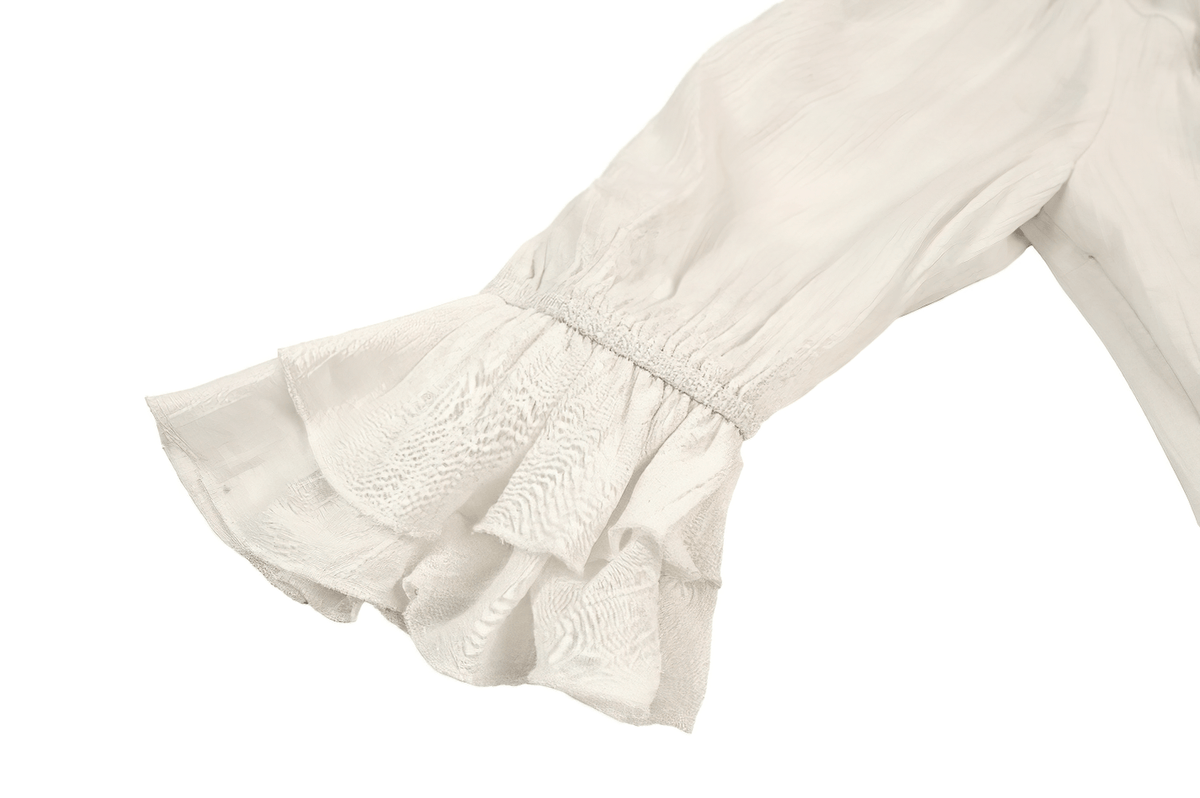 Women's Ruffle Neck Blouse with Side Lacing and Bell Cuffs