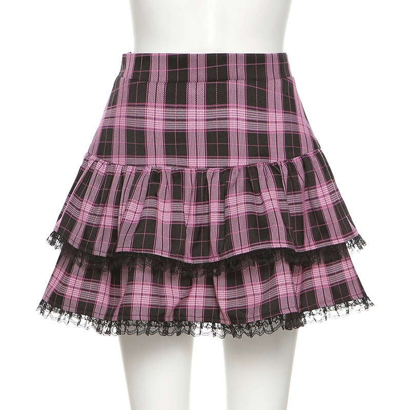 Women's Ruffles High Waist Plaid Mini A-line Skirt / Gothic Style Daily A-Line Skirt - HARD'N'HEAVY