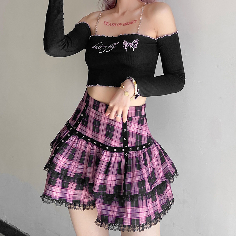 Women's Ruffles High Waist Plaid Mini A-line Skirt / Gothic Style Daily A-Line Skirt - HARD'N'HEAVY