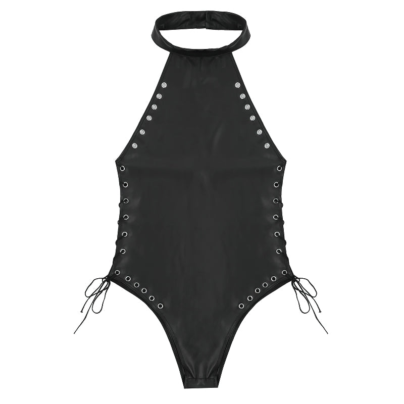 Women's Sexy Black Bodysuit / Erotic Lace-Up Jumpsuit in Gothic Style - HARD'N'HEAVY