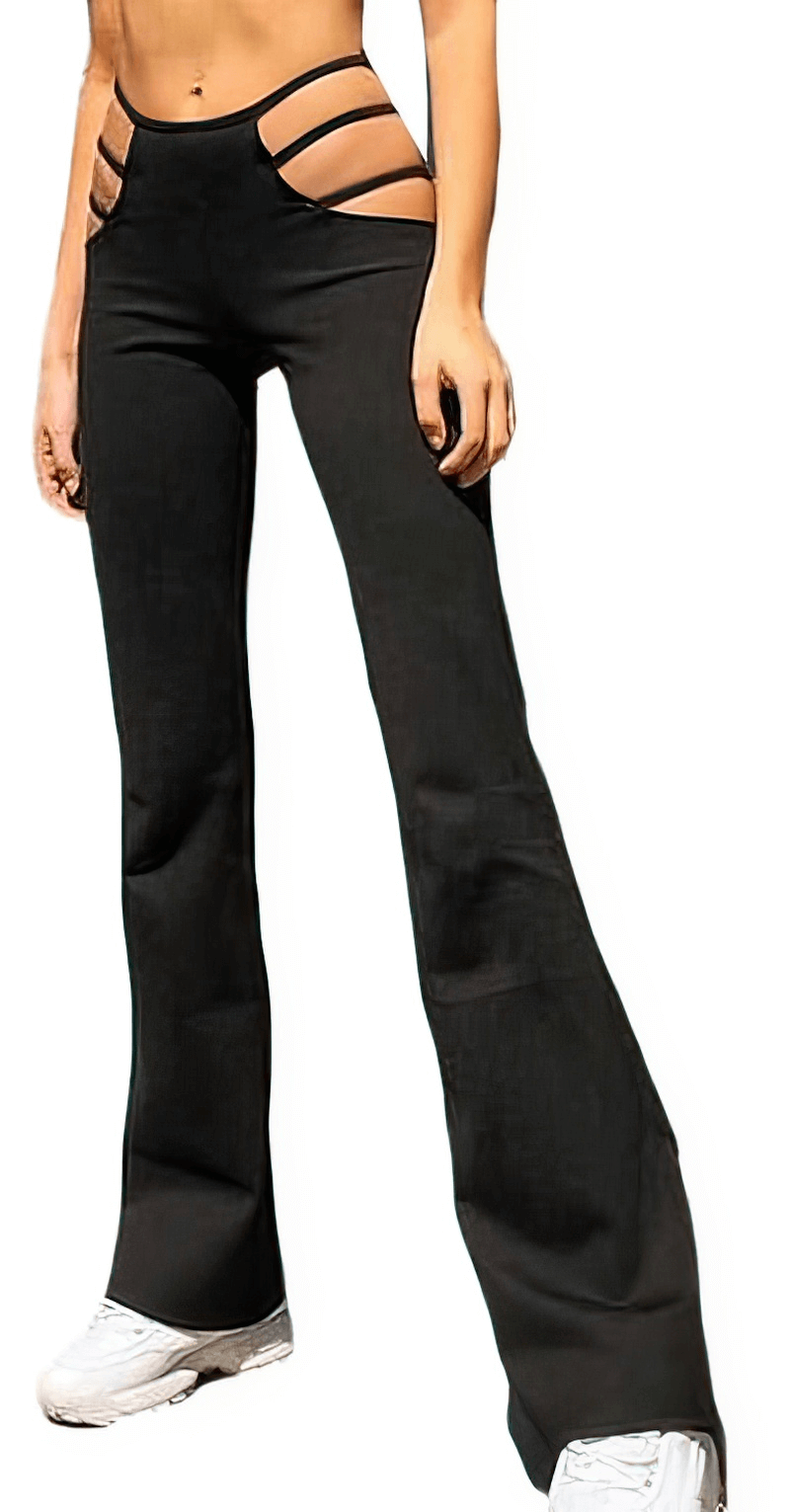 Women's sexy high-waist pants with hollow-out sides, perfect for alternative fashion and stylish looks.