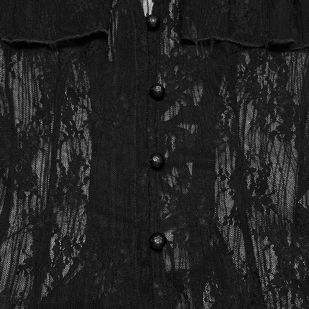 Women's Sheer Gothic Lace Up Waist Blouse Top featuring intricate lace details and button closure.