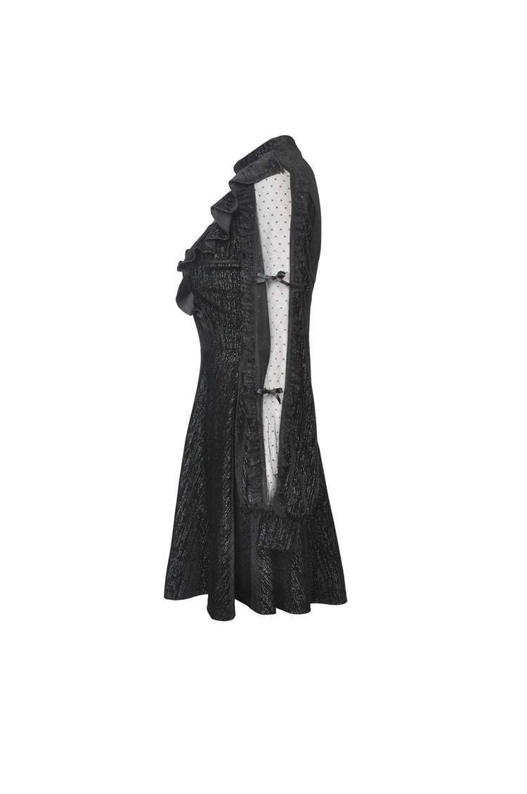 Women's Sheer Sleeves Vintage Square Collar Black Dress