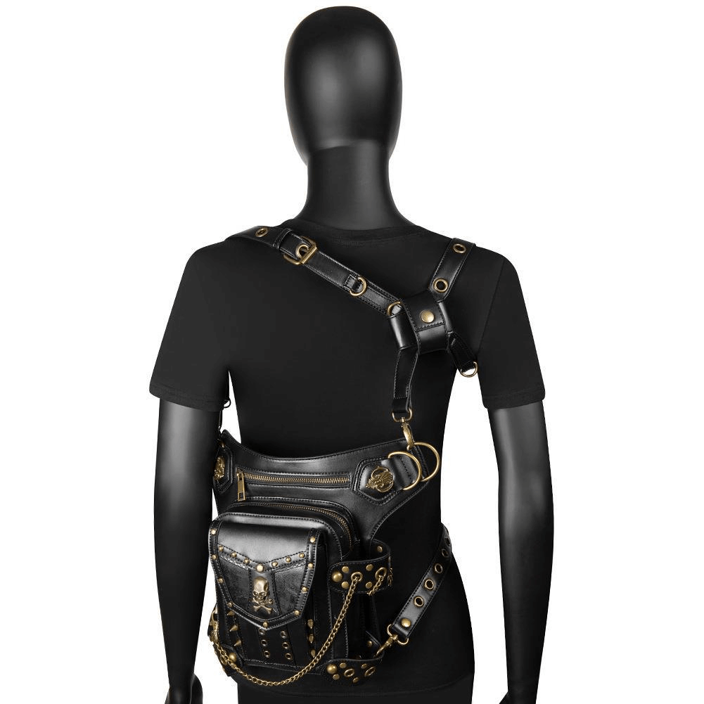 Women's Shoulder Bag with Skull and Rivets /Stylish Motorcycle Waistbag - HARD'N'HEAVY