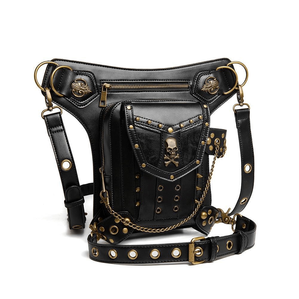Women's Shoulder Bag with Skull and Rivets /Stylish Motorcycle Waistbag - HARD'N'HEAVY