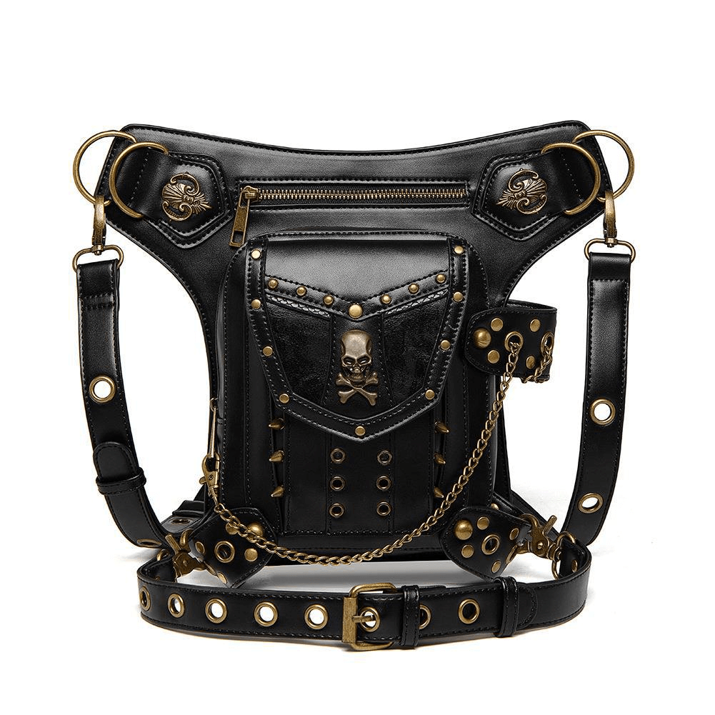 Women's Shoulder Bag with Skull and Rivets /Stylish Motorcycle Waistbag - HARD'N'HEAVY