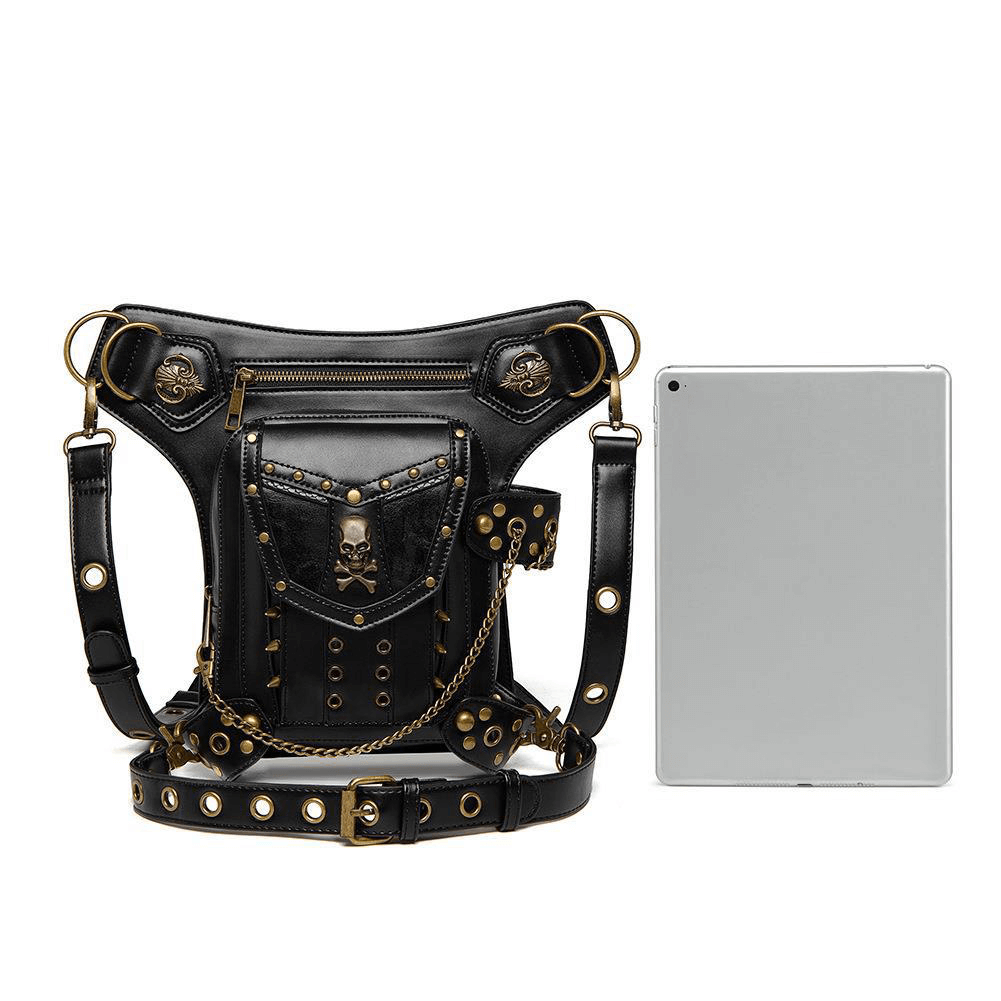 Women's Shoulder Bag with Skull and Rivets /Stylish Motorcycle Waistbag - HARD'N'HEAVY