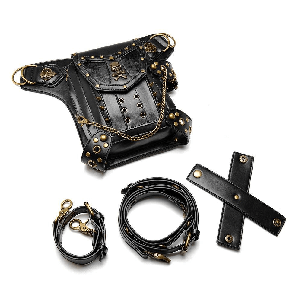 Women's Shoulder Bag with Skull and Rivets /Stylish Motorcycle Waistbag - HARD'N'HEAVY