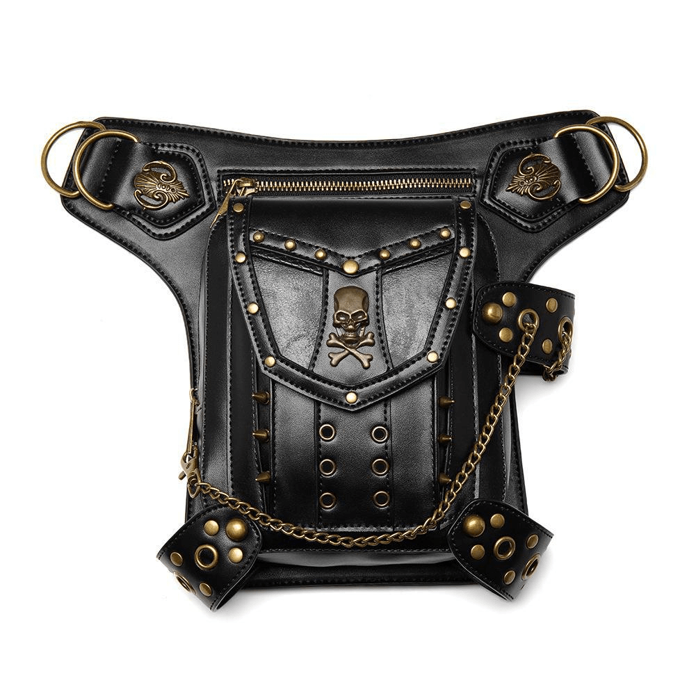 Women's Shoulder Bag with Skull and Rivets /Stylish Motorcycle Waistbag - HARD'N'HEAVY