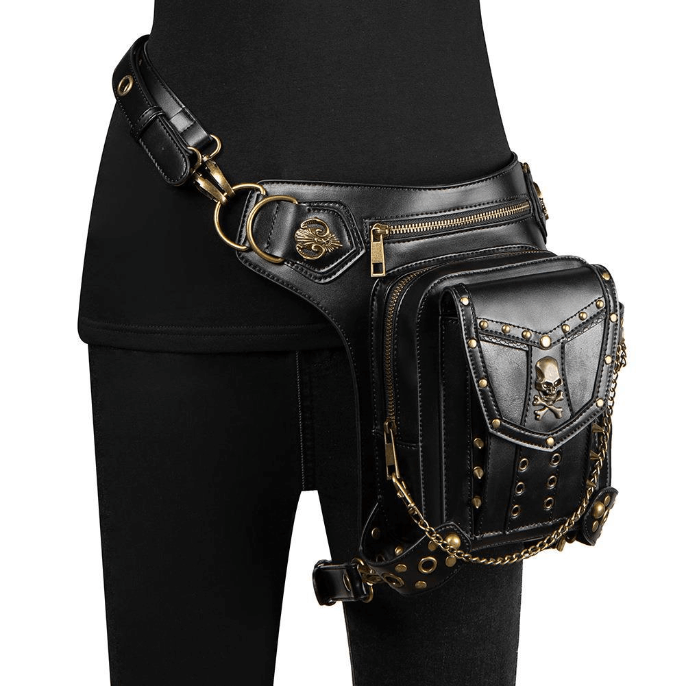 Women's Shoulder Bag with Skull and Rivets /Stylish Motorcycle Waistbag - HARD'N'HEAVY