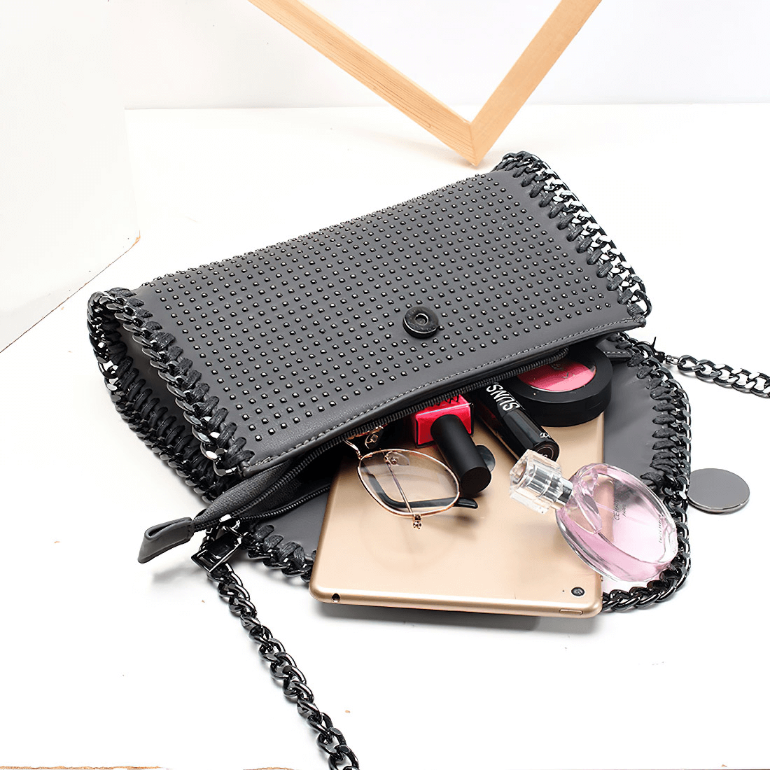 Women's Single Shoulder Clatch-Bag with Chain / Punk Rivets Handbag - HARD'N'HEAVY