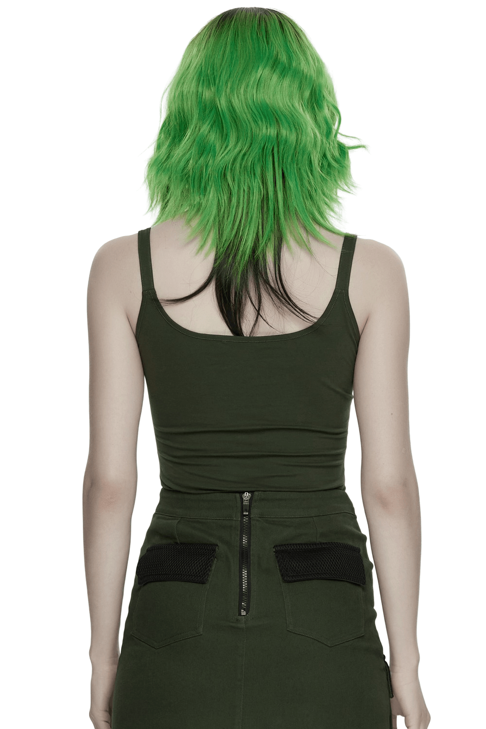 Alt Tag: Women's Spider Web Burnout Punk Cutout Tank Top back view, grunge cami with cutout straps