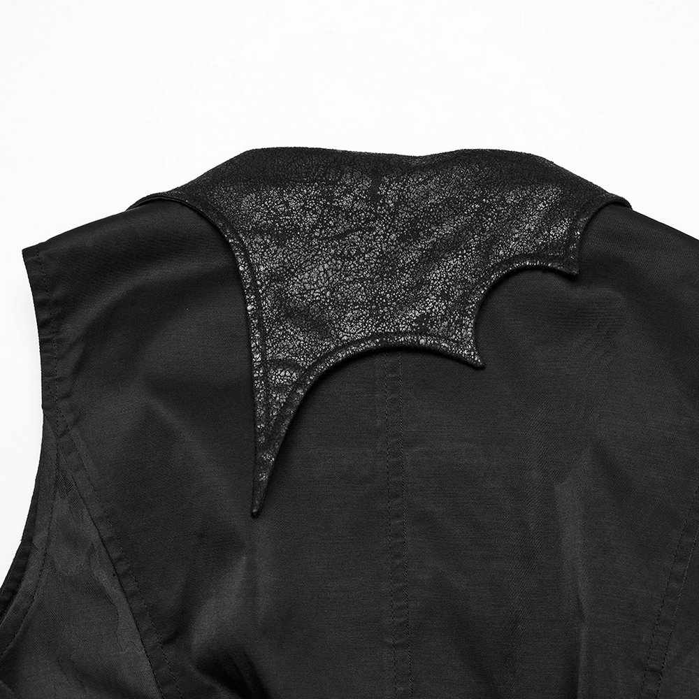 Back view of dark Gothic steampunk waistcoat showing unique textured bat-inspired detail.