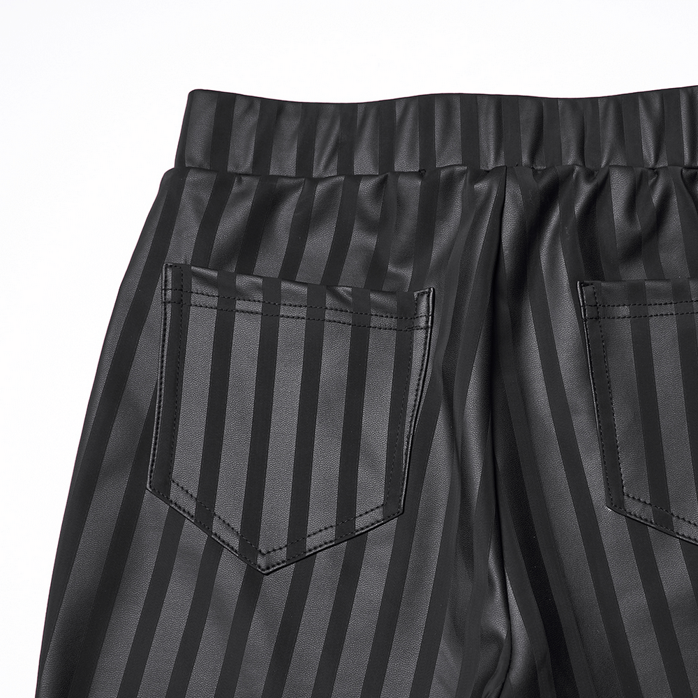 Women's Striped Leggings with Buckle Straps and Pockets - back view showcasing striped fabric and patch pockets.